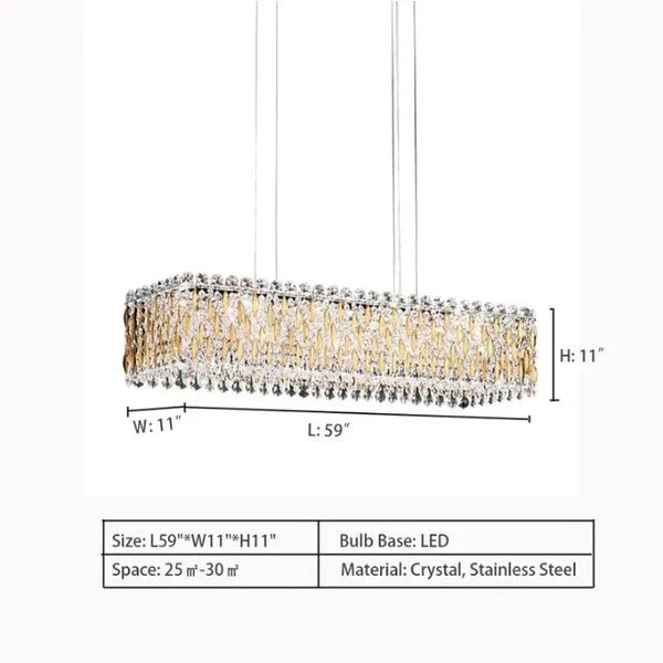 Extra Large Luxury Rectangle Crystal Pendant Chandelier for Living/Dining Room/Kitchen Island - L59.0"*W11.0"*H11.0"Goldcasivra
