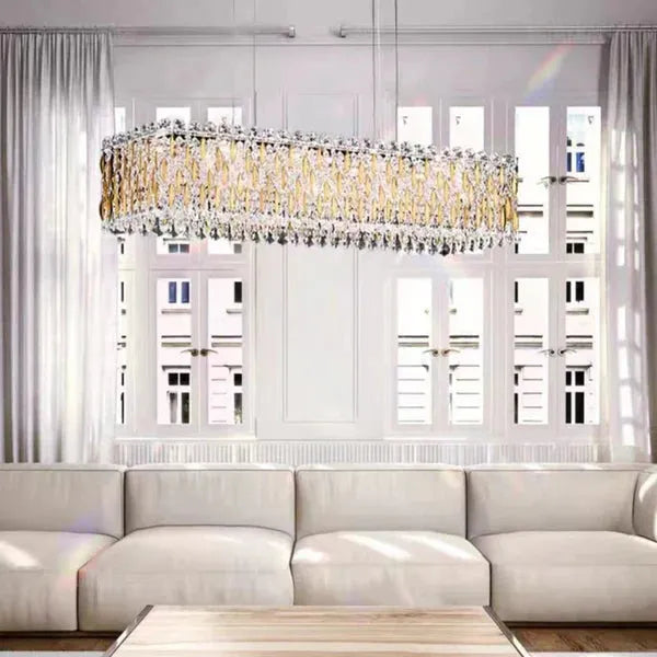 Extra Large Luxury Rectangle Crystal Pendant Chandelier for Living/Dining Room/Kitchen Island - L39.4"*W11.0"*H11.0"Goldcasivra