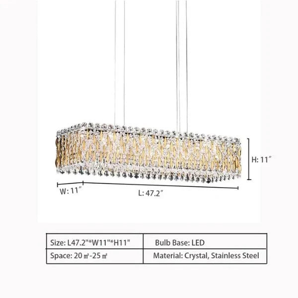 Extra Large Luxury Rectangle Crystal Pendant Chandelier for Living/Dining Room/Kitchen Island - L47.2"*W11.0"*H11.0"Goldcasivra