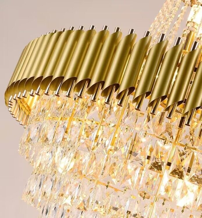 Extra Large Modern Multi - layers Gold/Black Light Luxury Crystal Chandelier For 2 - Story Living Room,Foyer - D31.5"*H51.2"Goldcasivra