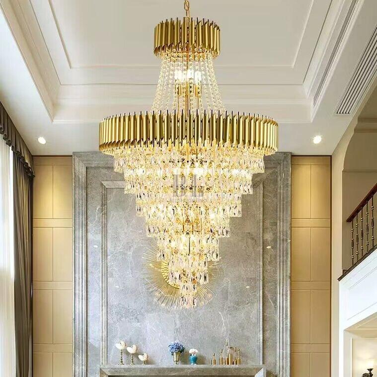 Extra Large Modern Multi - layers Gold/Black Light Luxury Crystal Chandelier For 2 - Story Living Room,Foyer - D31.5"*H51.2"Goldcasivra
