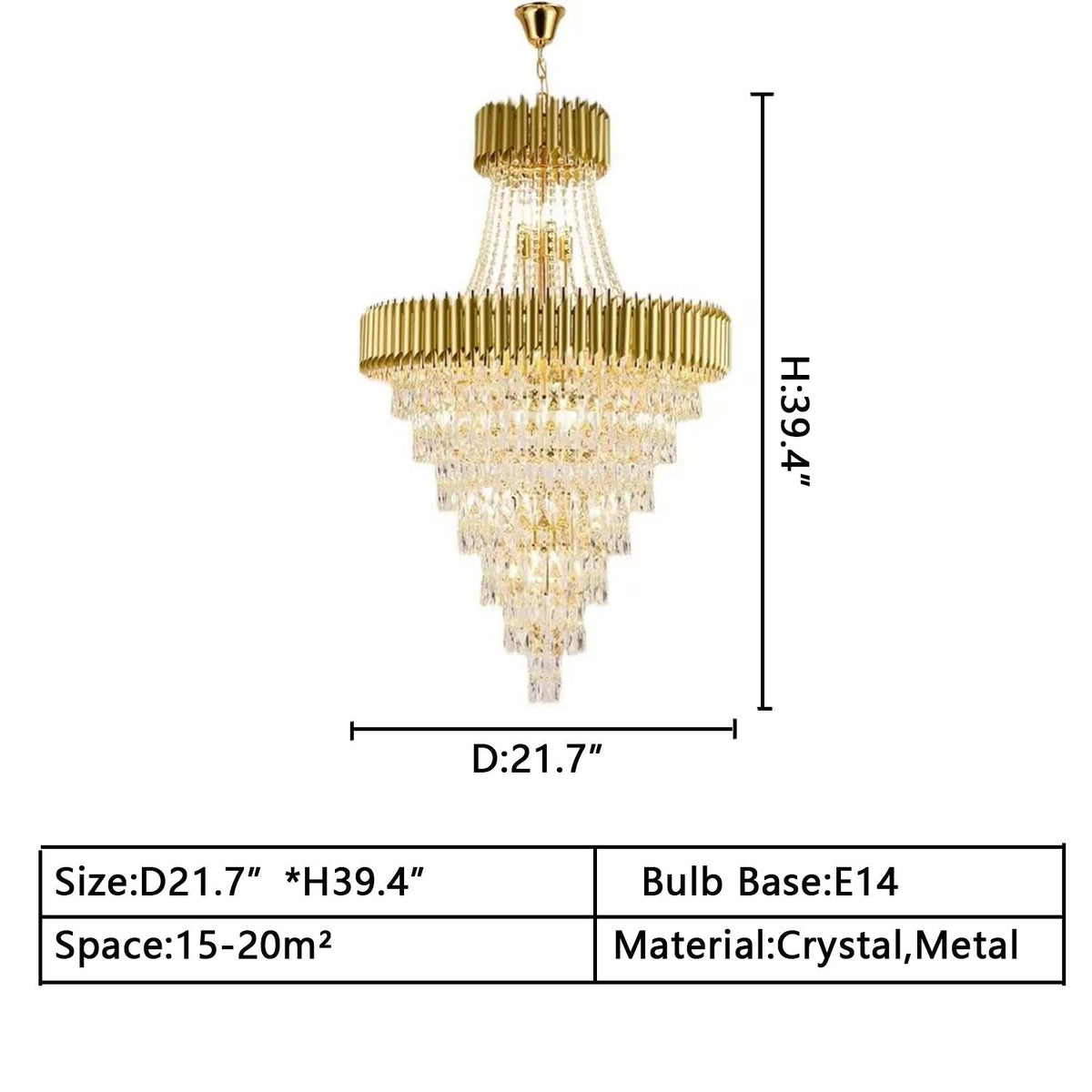 Extra Large Modern Multi - layers Gold/Black Light Luxury Crystal Chandelier For 2 - Story Living Room,Foyer - D31.5"*H51.2"Goldcasivra