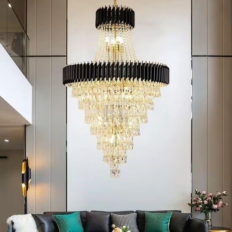 Extra Large Modern Multi - layers Gold/Black Light Luxury Crystal Chandelier For 2 - Story Living Room,Foyer - D31.5"*H51.2"Goldcasivra