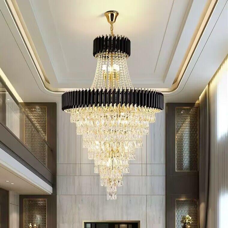 Extra Large Modern Multi - layers Gold/Black Light Luxury Crystal Chandelier For 2 - Story Living Room,Foyer - D31.5"*H51.2"Goldcasivra