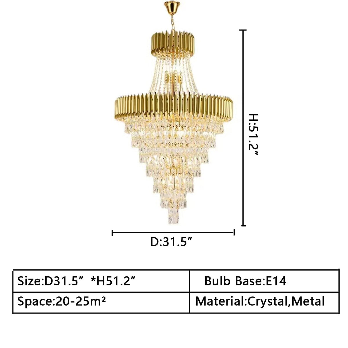 Extra Large Modern Multi - layers Gold/Black Light Luxury Crystal Chandelier For 2 - Story Living Room,Foyer - D31.5"*H51.2"Goldcasivra