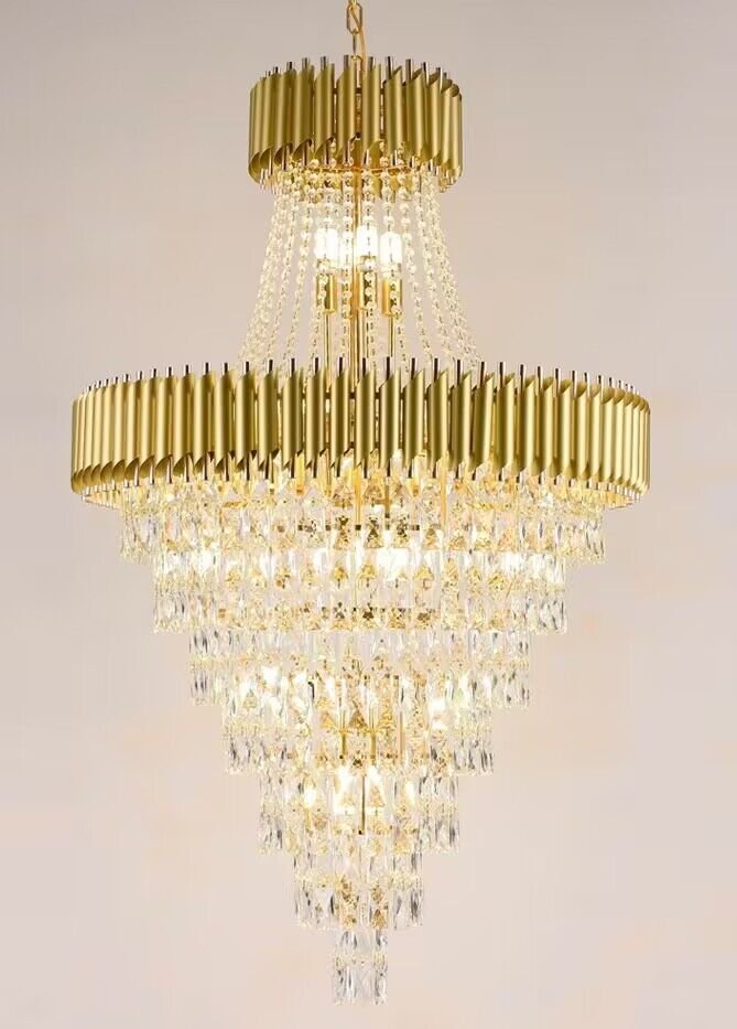 Extra Large Modern Multi - layers Gold/Black Light Luxury Crystal Chandelier For 2 - Story Living Room,Foyer - D31.5"*H51.2"Goldcasivra
