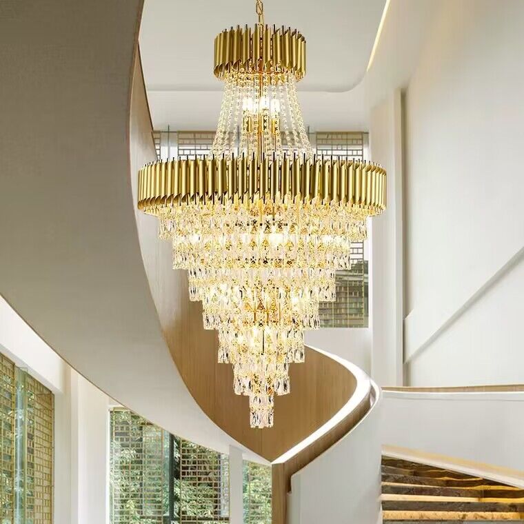 Extra Large Modern Multi - layers Gold/Black Light Luxury Crystal Chandelier For 2 - Story Living Room,Foyer - D31.5"*H51.2"Goldcasivra