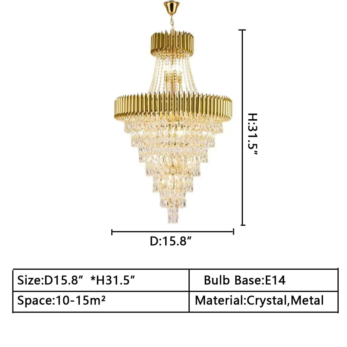 Extra Large Modern Multi - layers Gold/Black Light Luxury Crystal Chandelier For 2 - Story Living Room,Foyer - D31.5"*H51.2"Goldcasivra