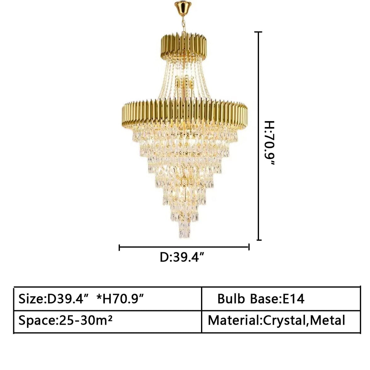 Extra Large Modern Multi - layers Gold/Black Light Luxury Crystal Chandelier For 2 - Story Living Room,Foyer - D31.5"*H51.2"Goldcasivra