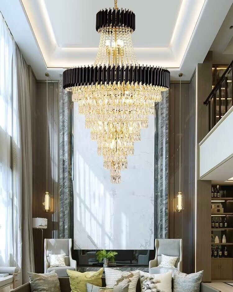 Extra Large Modern Multi - layers Gold/Black Light Luxury Crystal Chandelier For 2 - Story Living Room,Foyer - D31.5"*H51.2"Goldcasivra