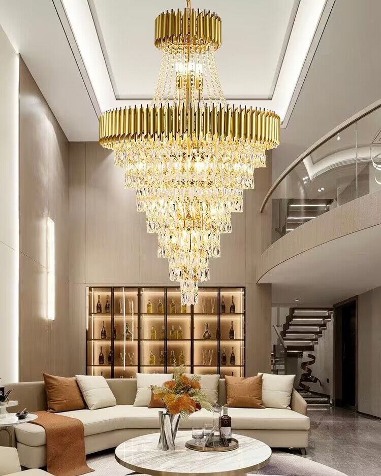 Extra Large Modern Multi - layers Gold/Black Light Luxury Crystal Chandelier For 2 - Story Living Room,Foyer - D31.5"*H51.2"Goldcasivra