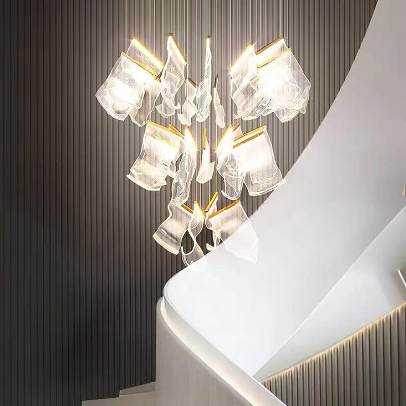 Extra Large Modern Paper Chandelier For Staircase / Foyer Villa Hall Ceiling - D29.53"*H78.74" / 8 LightsGoldcasivra