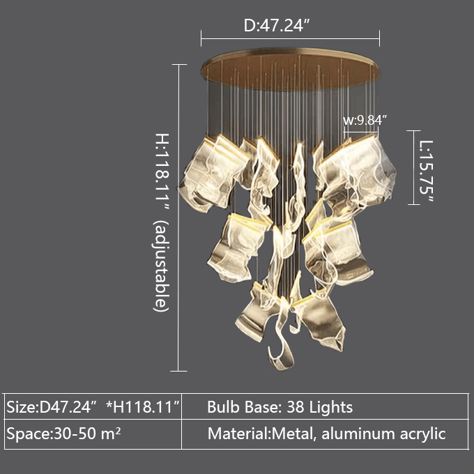 Extra Large Modern Paper Chandelier For Staircase / Foyer Villa Hall Ceiling - D47.24"*H118.11" / 38 LightsGoldcasivra