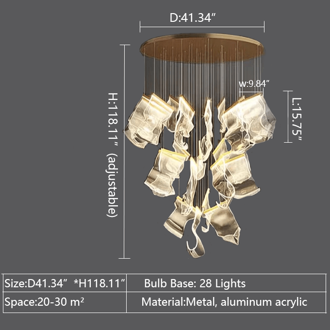 Extra Large Modern Paper Chandelier For Staircase / Foyer Villa Hall Ceiling - D41.34"*H118.11" / 28 LightsGoldcasivra