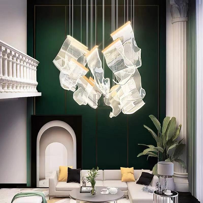 Extra Large Modern Paper Chandelier For Staircase / Foyer Villa Hall Ceiling - D29.53"*H78.74" / 8 LightsGoldcasivra