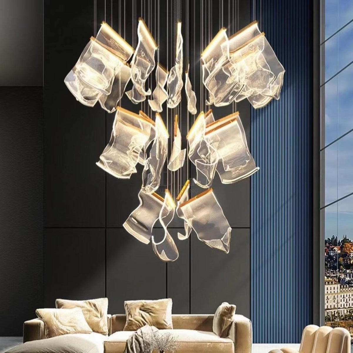 Extra Large Modern Paper Chandelier For Staircase / Foyer Villa Hall Ceiling - D29.53"*H78.74" / 8 LightsGoldcasivra