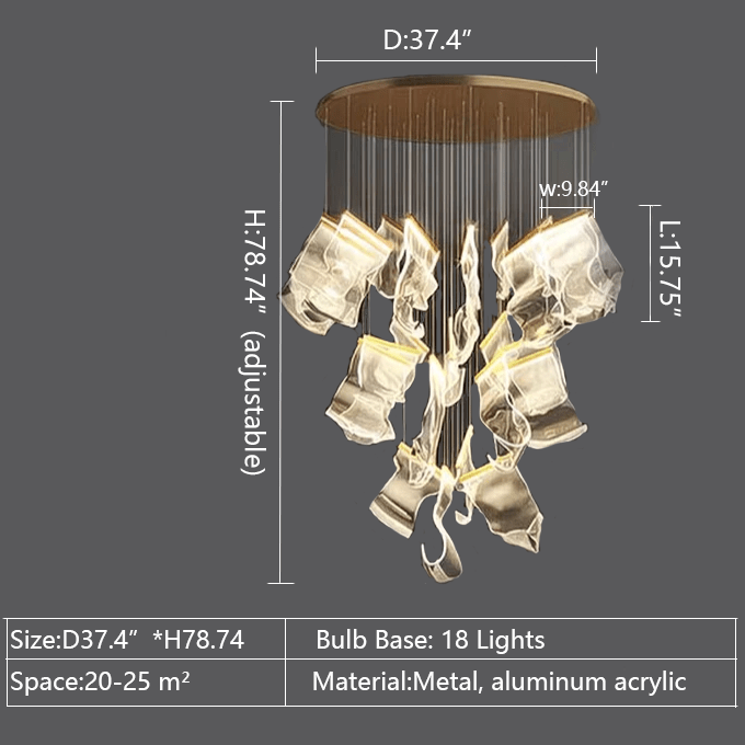 Extra Large Modern Paper Chandelier For Staircase / Foyer Villa Hall Ceiling - D37.4"*H78.74" / 18 LightsGoldcasivra