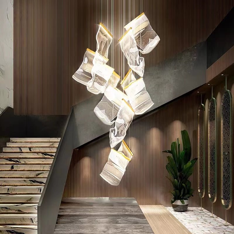 Extra Large Modern Paper Chandelier For Staircase / Foyer Villa Hall Ceiling - D29.53"*H78.74" / 8 LightsGoldcasivra
