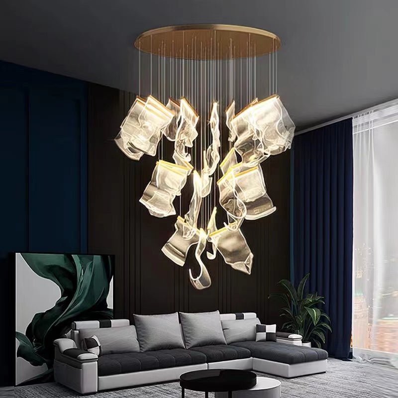 Extra Large Modern Paper Chandelier For Staircase / Foyer Villa Hall Ceiling - D29.53"*H78.74" / 8 LightsGoldcasivra