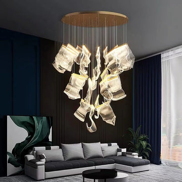 Extra Large Modern Paper Chandelier For Staircase / Foyer Villa Hall Ceiling - D29.53"*H78.74" / 8 LightsGoldcasivra
