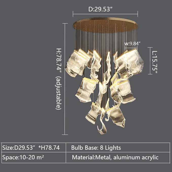 Extra Large Modern Paper Chandelier For Staircase / Foyer Villa Hall Ceiling - D29.53"*H78.74" / 8 LightsGoldcasivra