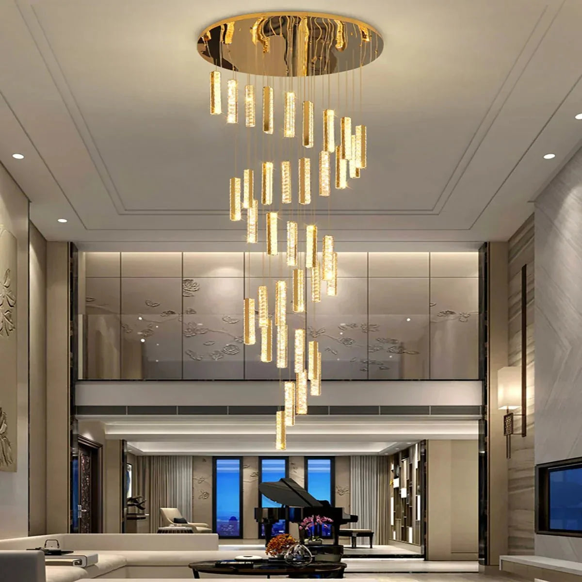 Extra Large Modern Spiral Crystal Ceiling Light Decoration for Staircase/ High Ceiling Living Room/ Hotel Lobby/ Hallway - 25 Lights: D31.5"*H118.0"Warm Lightcasivra