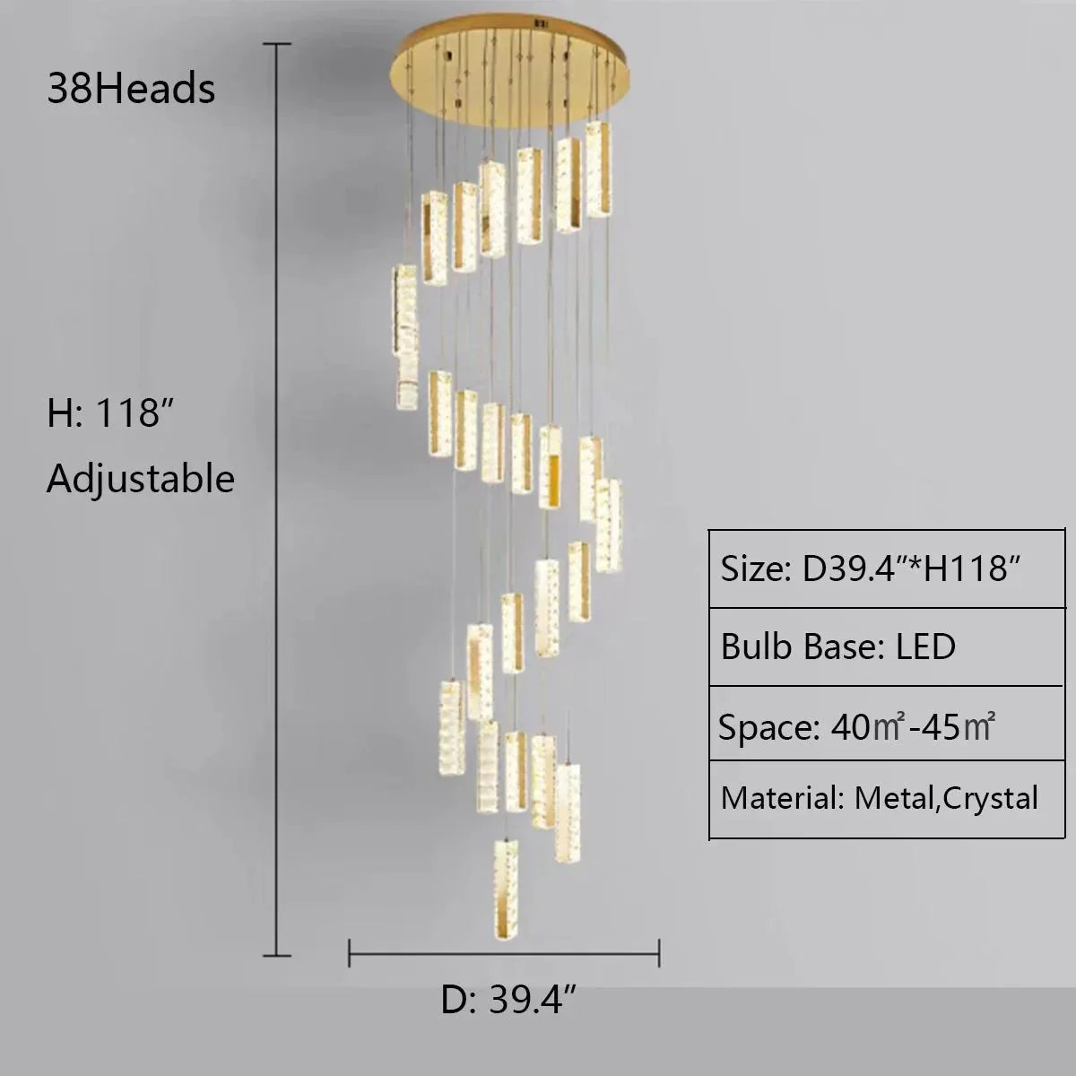 Extra Large Modern Spiral Crystal Ceiling Light Decoration for Staircase/ High Ceiling Living Room/ Hotel Lobby/ Hallway - 25 Lights: D31.5"*H118.0"Warm Lightcasivra