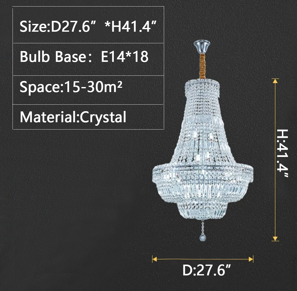 Extra Large Multi - layer Modern Light Luxury Crystal Chandelier for Living / Dining Room / Villa - D27.6"*H41.4"casivra