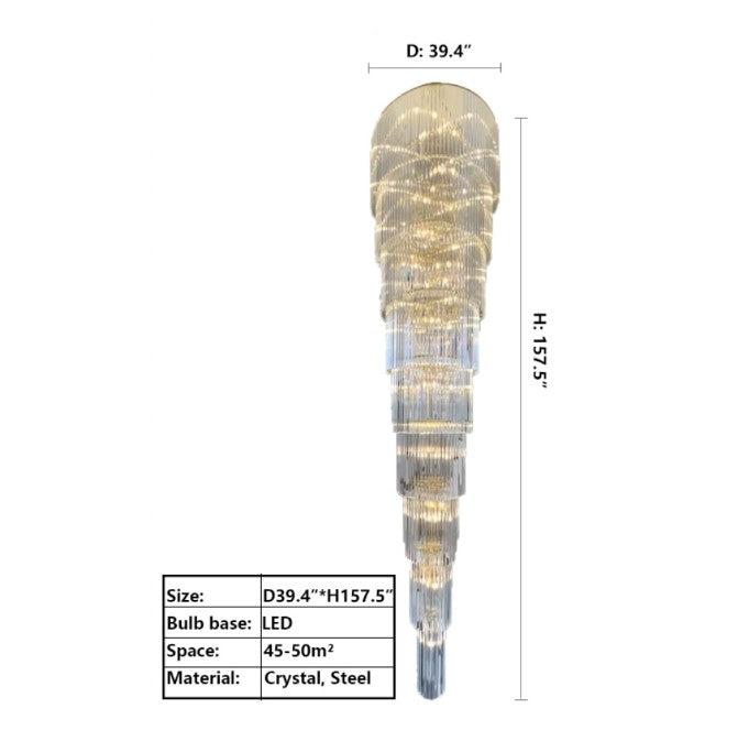 Extra Large Multi - layers Long Golden Crystal Chandelier for 2 - Storey/Duplex Buildings/Dining Room/Staircase - D 39.4"*H 157.5"casivra