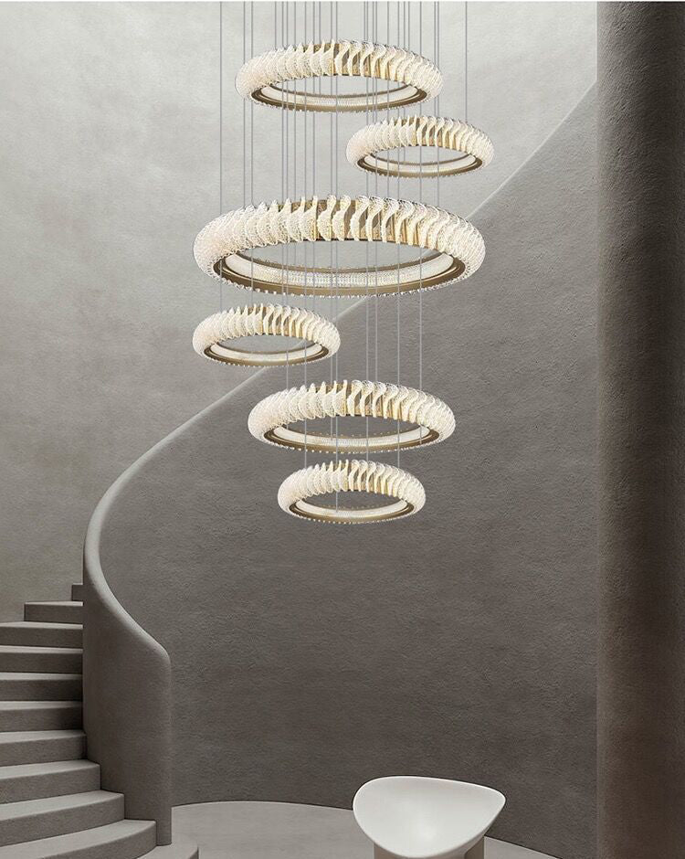Extra Large Multi - layers Rings Crystal Chandelier Modern Art Waves Creative Pendant Light For High - ciling Foyer/Hallway/Staircase - 4 Layers:D39.4"GoldWarm Lightcasivra