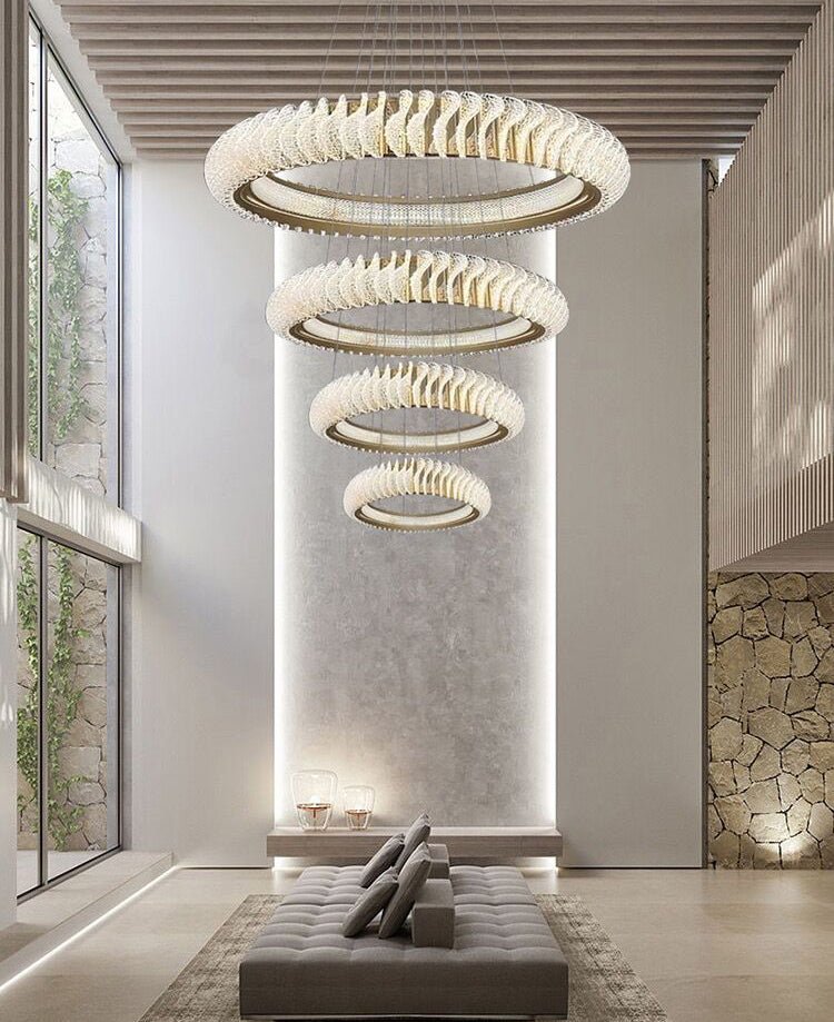 Extra Large Multi - layers Rings Crystal Chandelier Modern Art Waves Creative Pendant Light For High - ciling Foyer/Hallway/Staircase - 4 Layers:D39.4"GoldWarm Lightcasivra