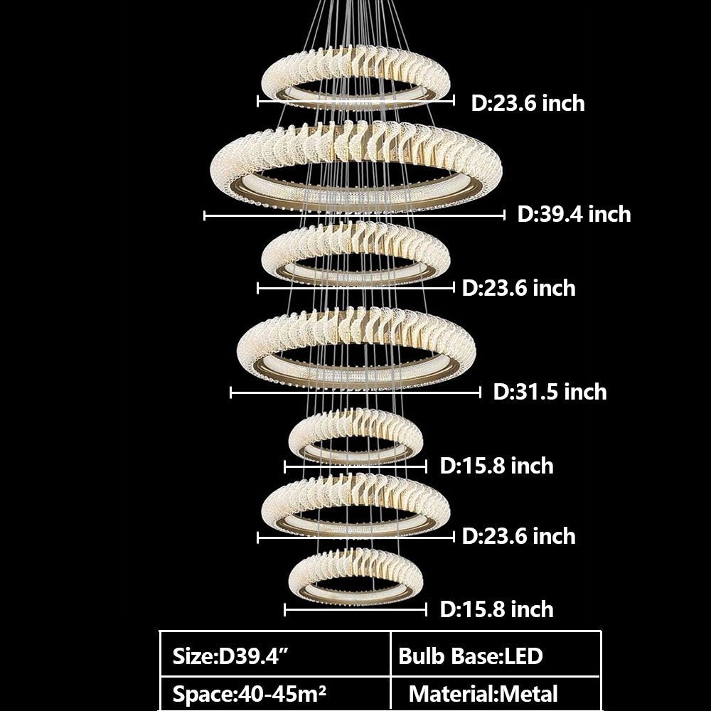 Extra Large Multi - layers Rings Crystal Chandelier Modern Art Waves Creative Pendant Light For High - ciling Foyer/Hallway/Staircase - 4 Layers:D39.4"GoldWarm Lightcasivra