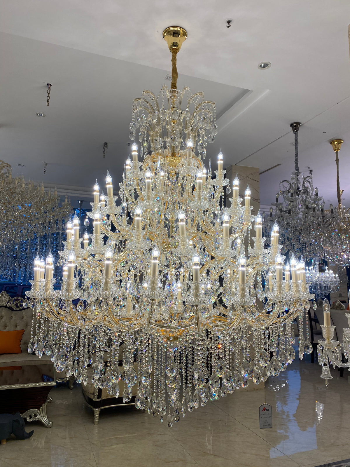 Extra Large Multi - tiered Candle Light Crystal Chandelier for Hotel/Restaurant - 24 Lights/D39.4"*H51.2"/50kgChromeWarm Lightcasivra