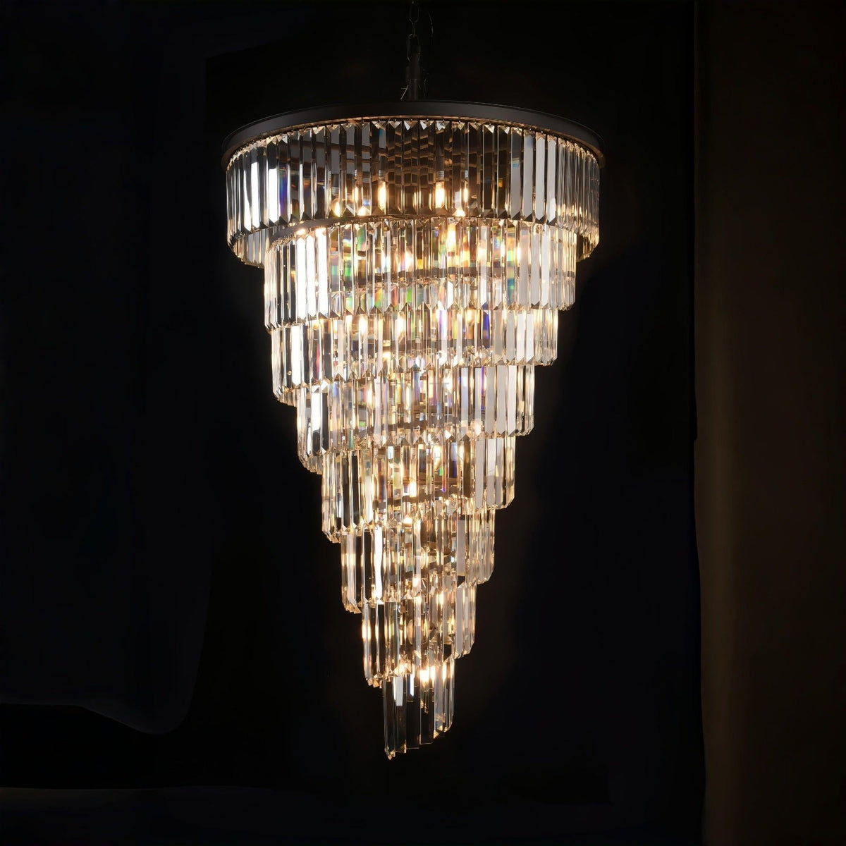Extra Large Multi-Tiered Spiral Crystal Chandelier In Black Finish-Chandeliers-casivra-D19.7"*H25.6"-Black-Warm Light-casivra