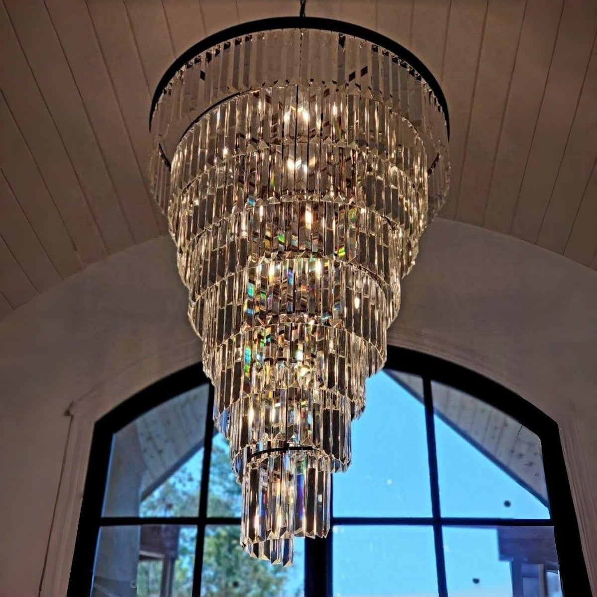 Extra Large Multi-Tiered Spiral Crystal Chandelier In Black Finish-Chandeliers-casivra-D31.5"*H37.4"-Black-Warm Light-casivra