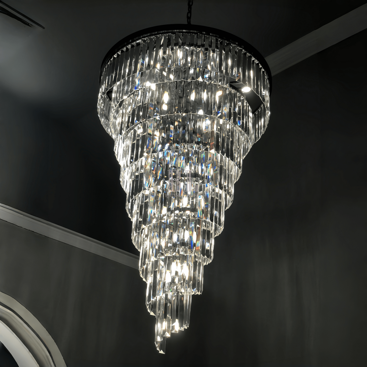 Extra Large Multi-Tiered Spiral Crystal Chandelier In Black Finish-Chandeliers-casivra-casivra