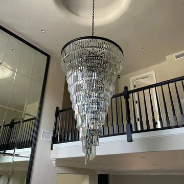 Extra Large Multi-Tiered Spiral Crystal Chandelier In Black Finish-Chandeliers-casivra-D23.6"*H29.5"-Black-Warm Light-casivra