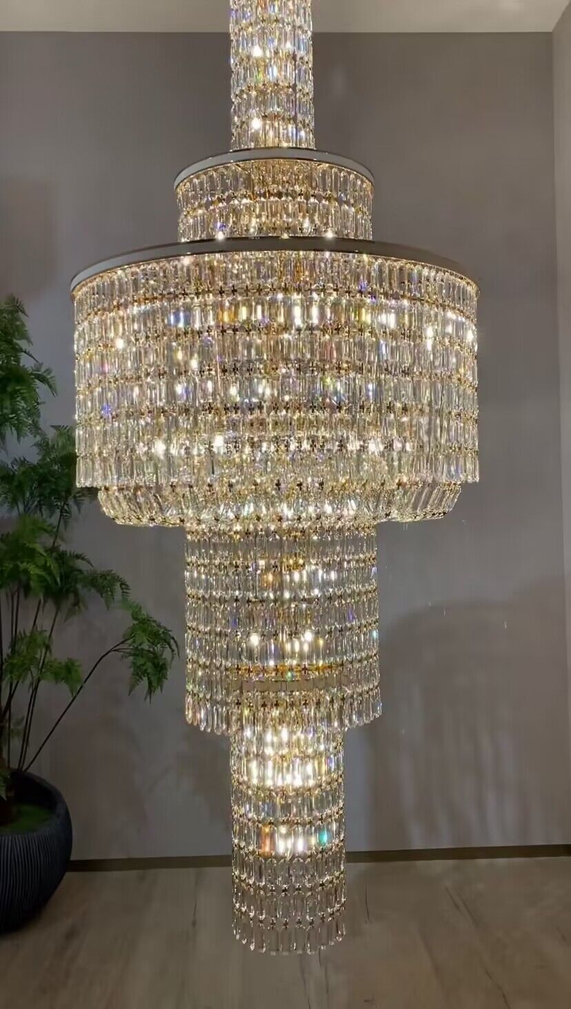 Extra Large Muti - tiered Round Crystal Chandelier with White Leather for High - ceiling - D39.4"*H104.7" (D100cm*H266cm)/95kgWarm Lightcasivra