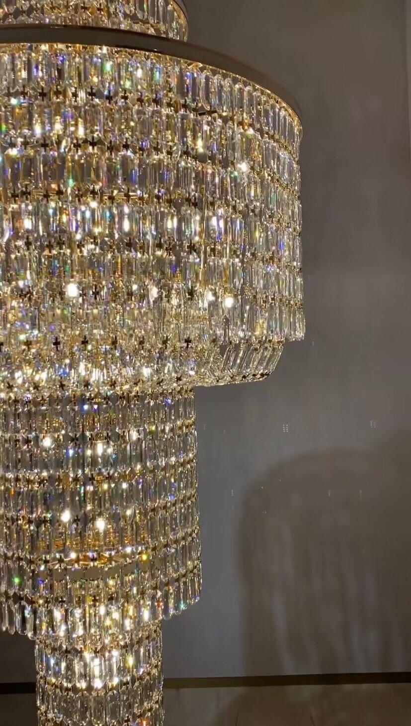 Extra Large Muti - tiered Round Crystal Chandelier with White Leather for High - ceiling - D39.4"*H104.7" (D100cm*H266cm)/95kgWarm Lightcasivra