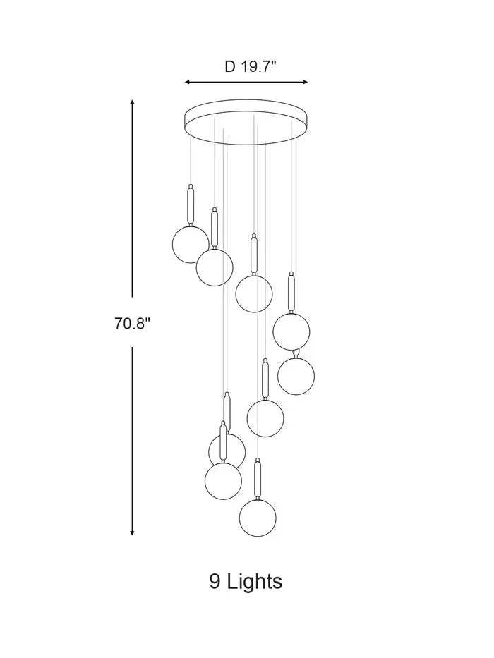 Extra Large Nordic Minimalist Long Pendant Light for Spiral Staircase/High - ceiling Room - 6 Lights/D15.7"*H59"BlackWarm Lightcasivra