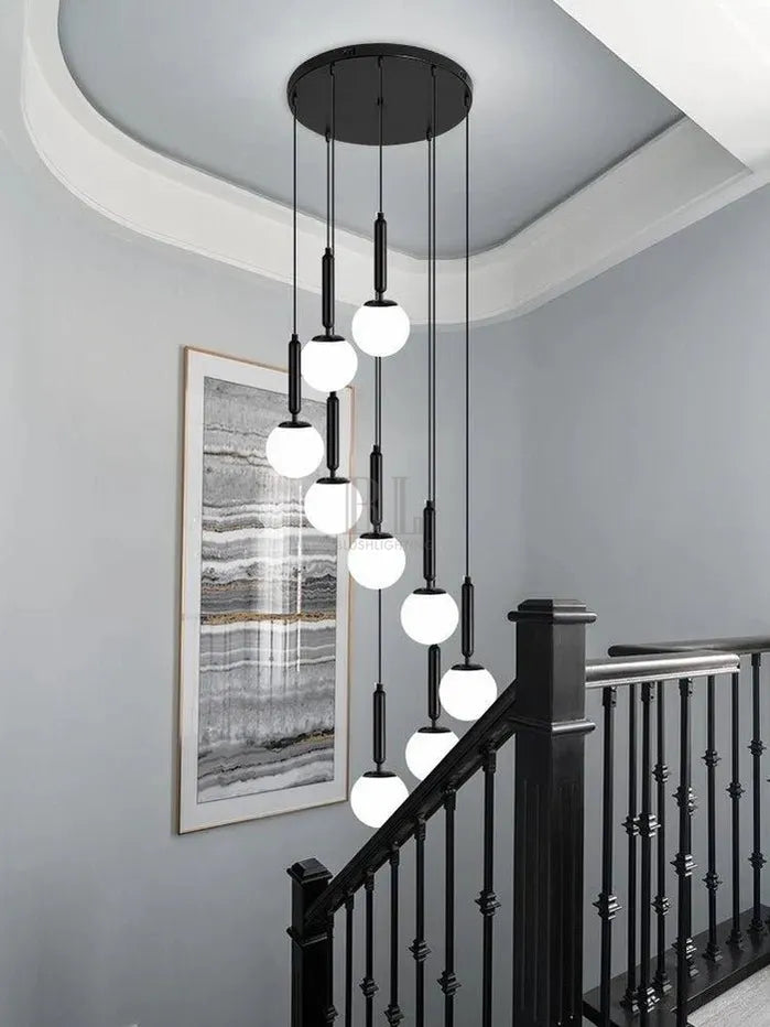 Extra Large Nordic Minimalist Long Pendant Light for Spiral Staircase/High - ceiling Room - 6 Lights/D15.7"*H59"BlackWarm Lightcasivra
