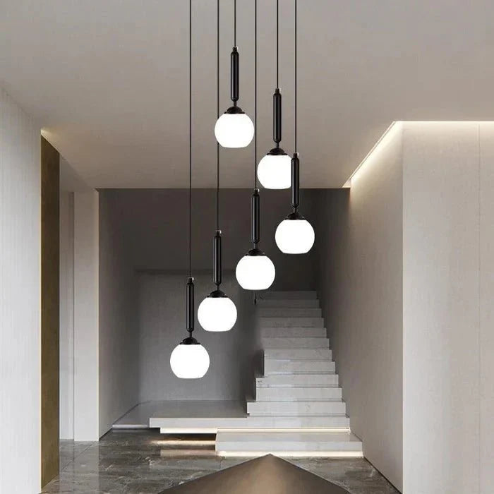 Extra Large Nordic Minimalist Long Pendant Light for Spiral Staircase/High - ceiling Room - 6 Lights/D15.7"*H59"BlackWarm Lightcasivra
