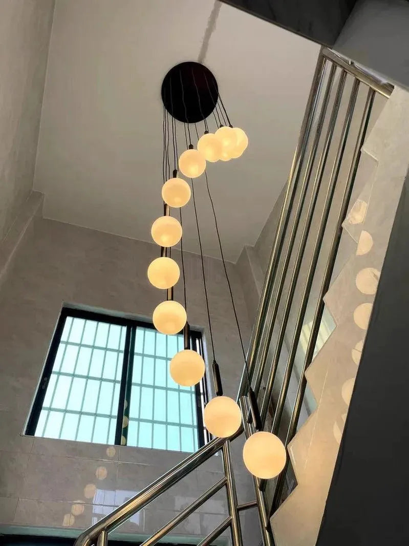 Extra Large Nordic Minimalist Long Pendant Light for Spiral Staircase/High - ceiling Room - 6 Lights/D15.7"*H59"BlackWarm Lightcasivra