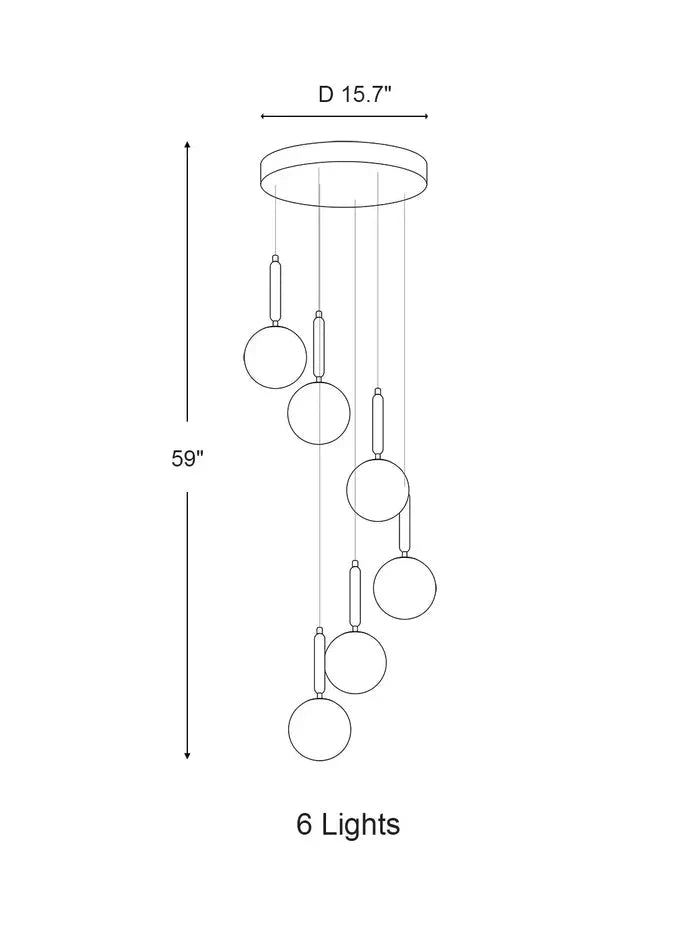 Extra Large Nordic Minimalist Long Pendant Light for Spiral Staircase/High - ceiling Room - 6 Lights/D15.7"*H59"BlackWarm Lightcasivra