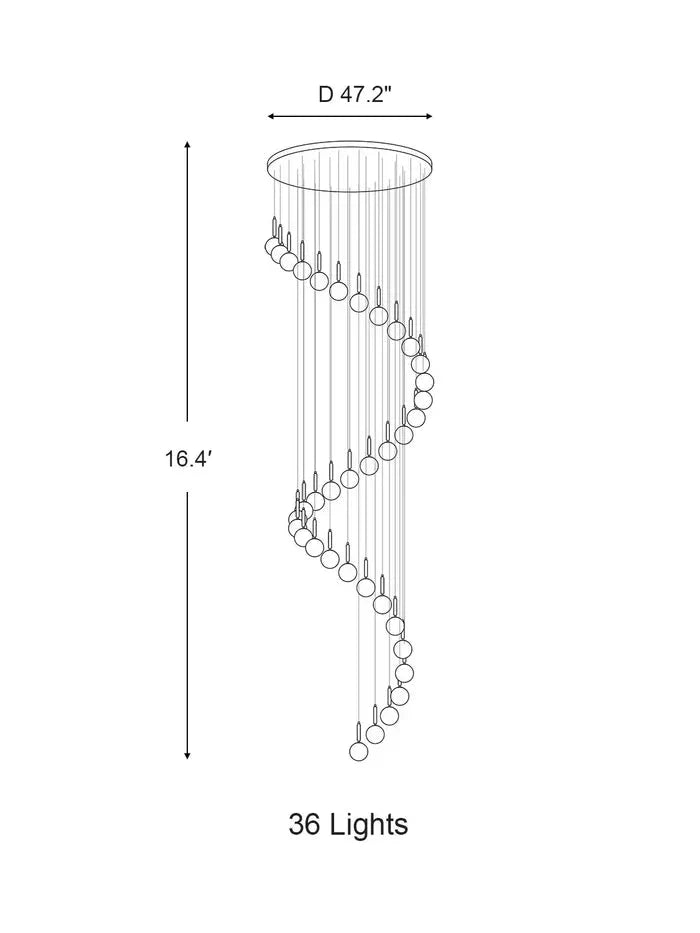 Extra Large Nordic Minimalist Long Pendant Light for Spiral Staircase/High - ceiling Room - 6 Lights/D15.7"*H59"BlackWarm Lightcasivra