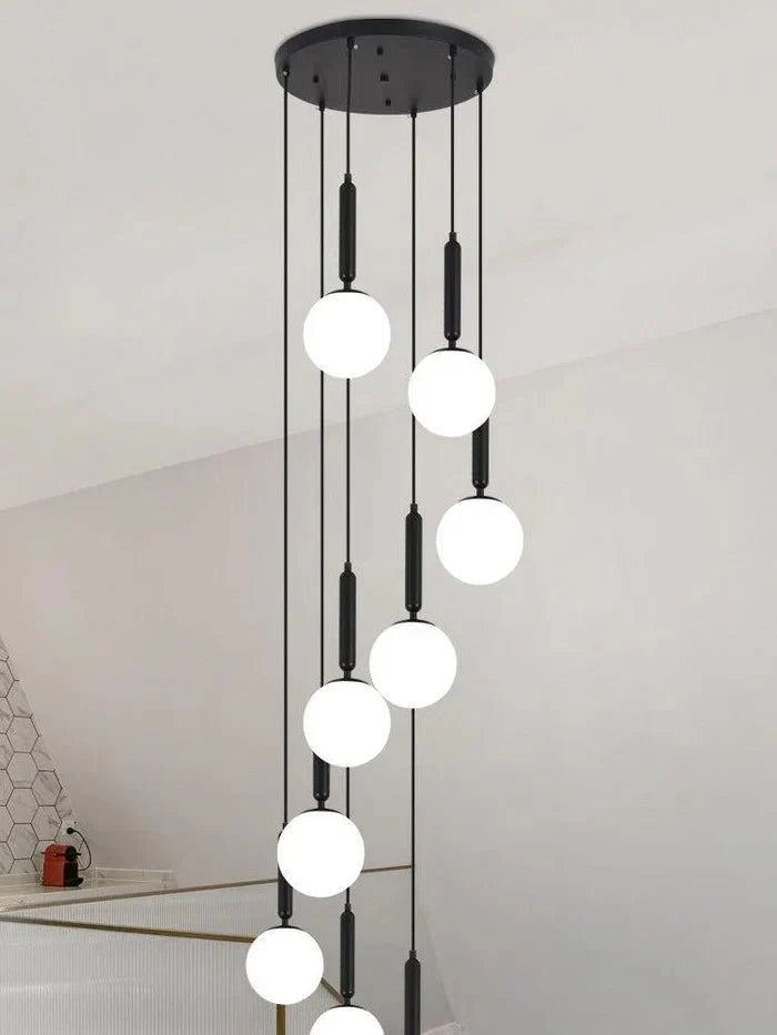 Extra Large Nordic Minimalist Long Pendant Light for Spiral Staircase/High - ceiling Room - 6 Lights/D15.7"*H59"BlackWarm Lightcasivra