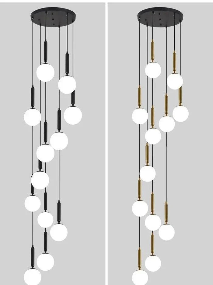 Extra Large Nordic Minimalist Long Pendant Light for Spiral Staircase/High - ceiling Room - 6 Lights/D15.7"*H59"BlackWarm Lightcasivra