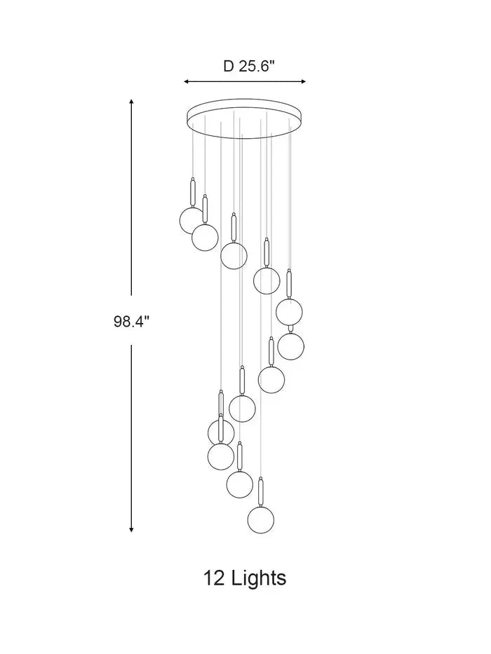 Extra Large Nordic Minimalist Long Pendant Light for Spiral Staircase/High - ceiling Room - 6 Lights/D15.7"*H59"BlackWarm Lightcasivra