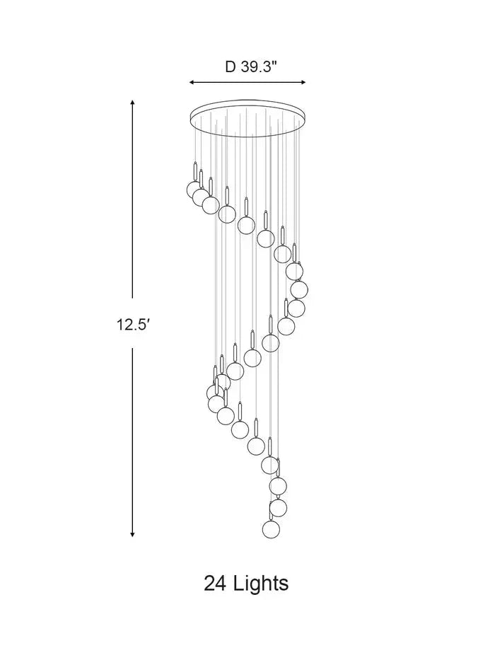 Extra Large Nordic Minimalist Long Pendant Light for Spiral Staircase/High - ceiling Room - 6 Lights/D15.7"*H59"BlackWarm Lightcasivra