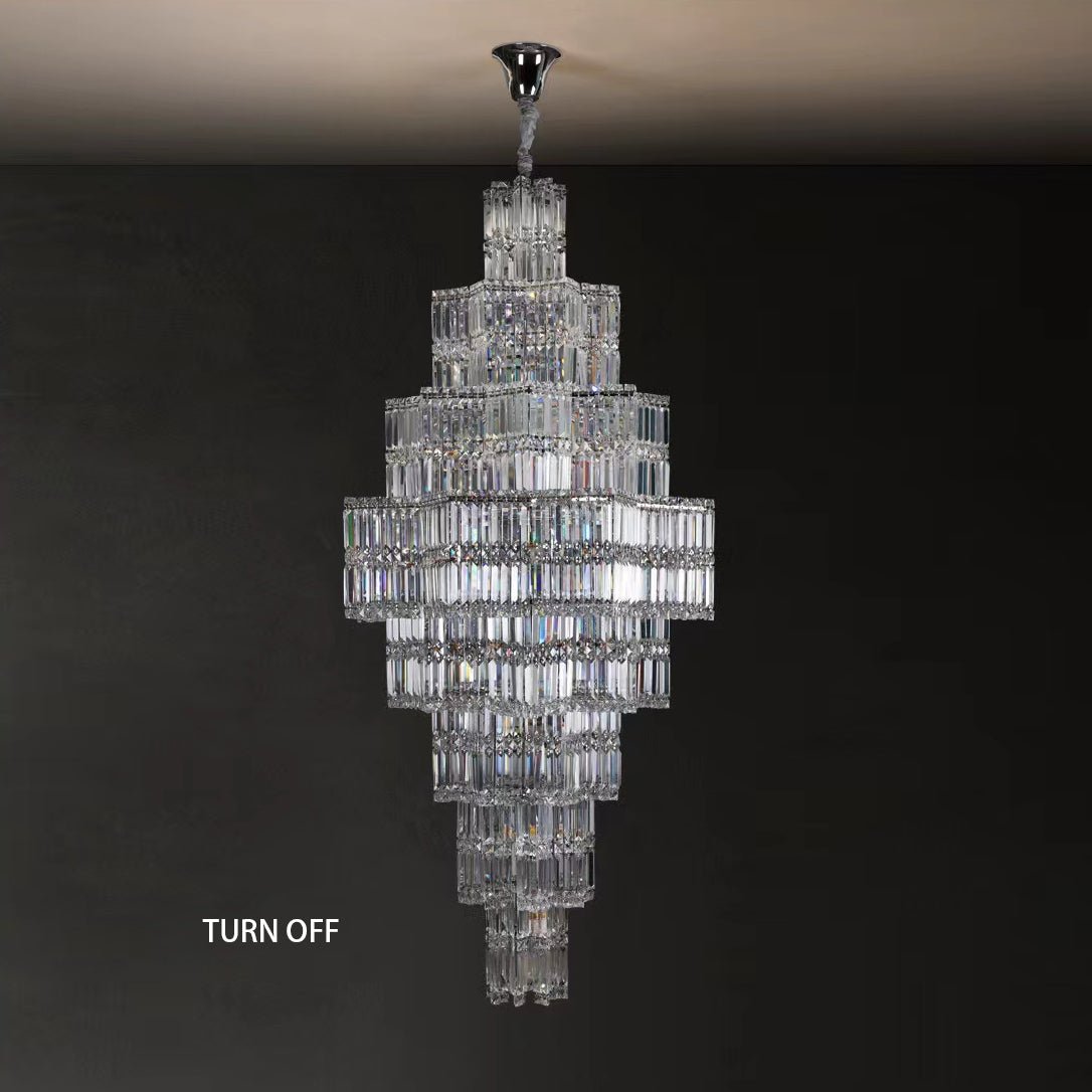 Extra Large Plaza Hall Multi - Tier Crystal Chandelier Foyer Living Room Staircase Ceiling Lighting Fixture In Chrome/ Silver Finish - Small/21 Lights/6 Layers/D22.7" * H27.8‘’ChromeWarm Lightcasivra